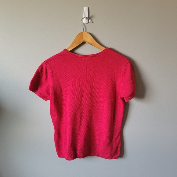 Talbots red knit v neck top - Picture 6 of 6